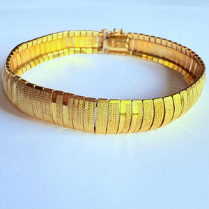 Estate 14K Solid Yellow Gold 10.5mm Rounded Omega Link Bracelet Italy Vintage